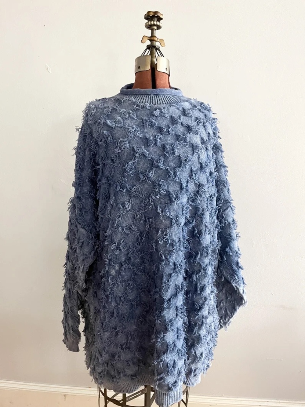 80s Cotton Blue Fluffy Cookie Monster Sweater Fringe Plus Size 1X/2X